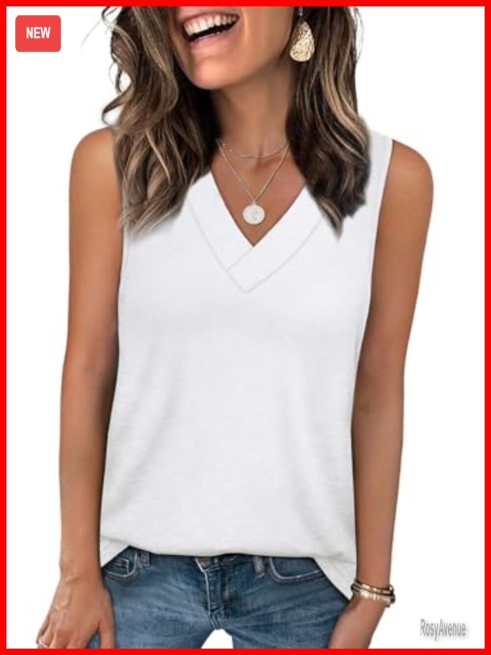 Womens V Neck Sleeveless Tank Top Summer Casual Loose Fit Basic Tee